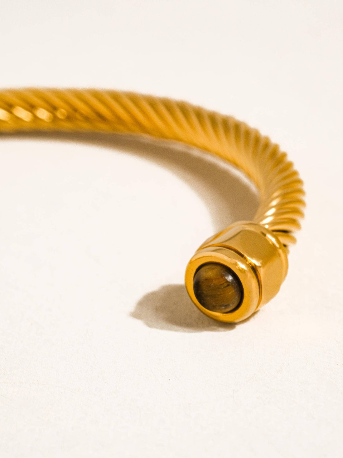 Vail 18K Gold Non-Tarnish Stone Braided Bangle: Brown