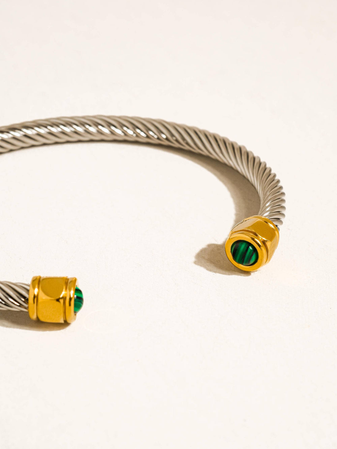 Vail 18K Gold Non-Tarnish Stone Braided Bangle: Brown